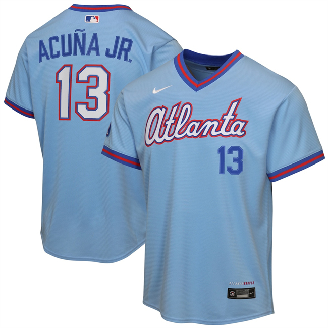 Youth Powder Blue Atlanta Braves #13 Ronald Acuña Jr. 2026 City Connect Stadium Stitched Baseball Jersey
